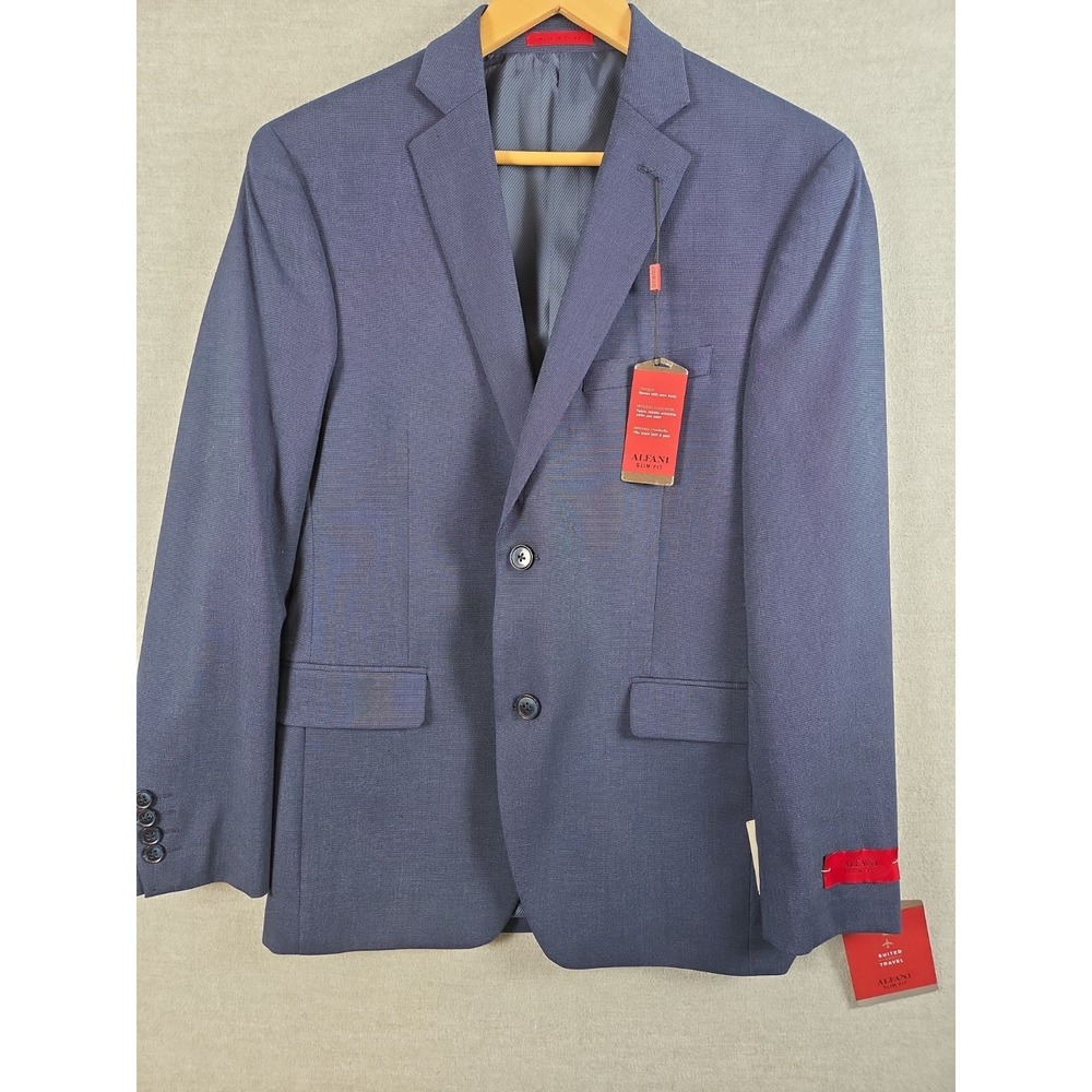 Alfani Blazer Mens 36S Suit Jacket Sport Coat Slim Fit Blue Stretch Travel NEW